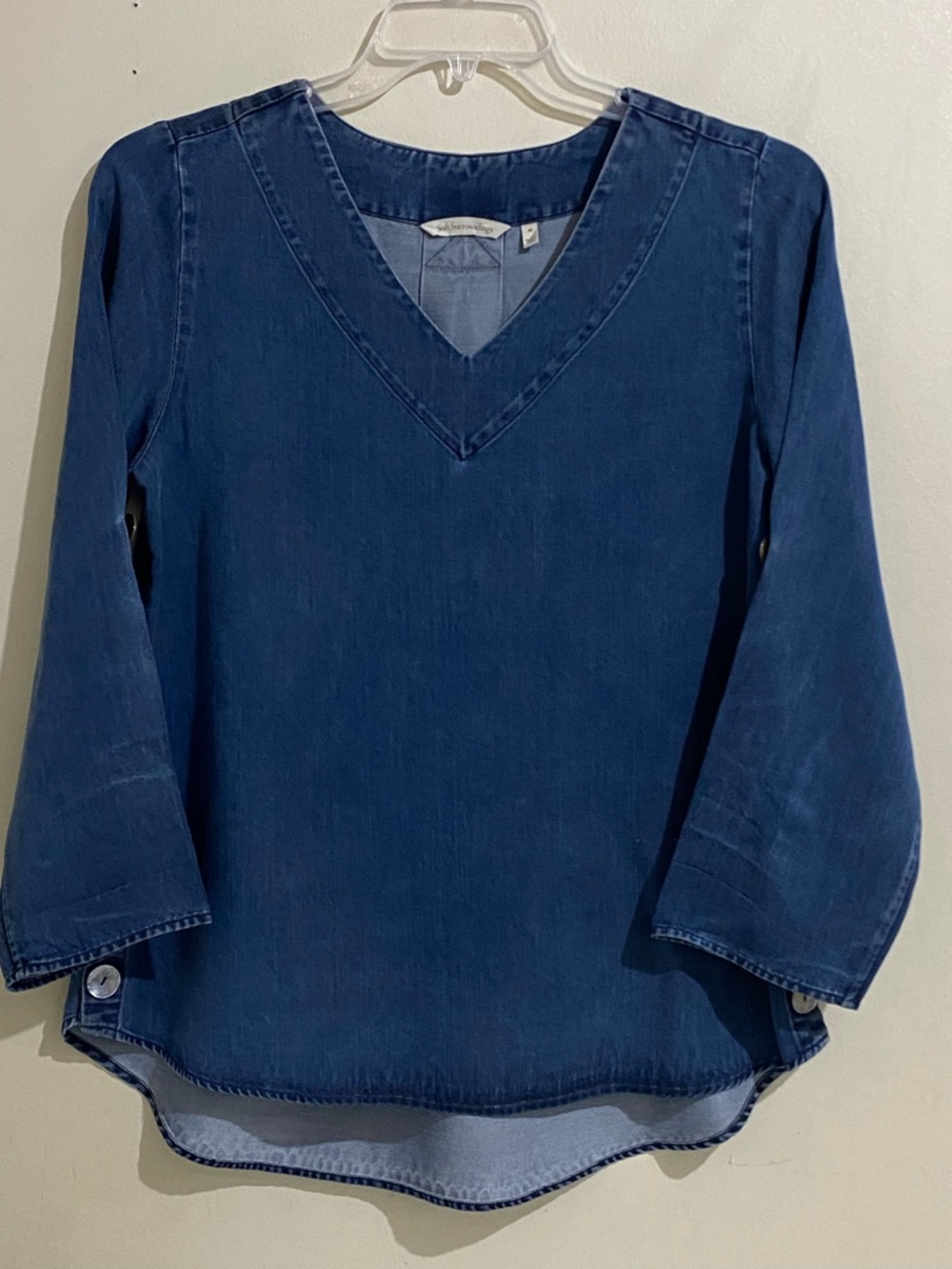 Soft Surroundings Indigo Blue Denim Shirt 100% Tencel Size M Long Sleeve